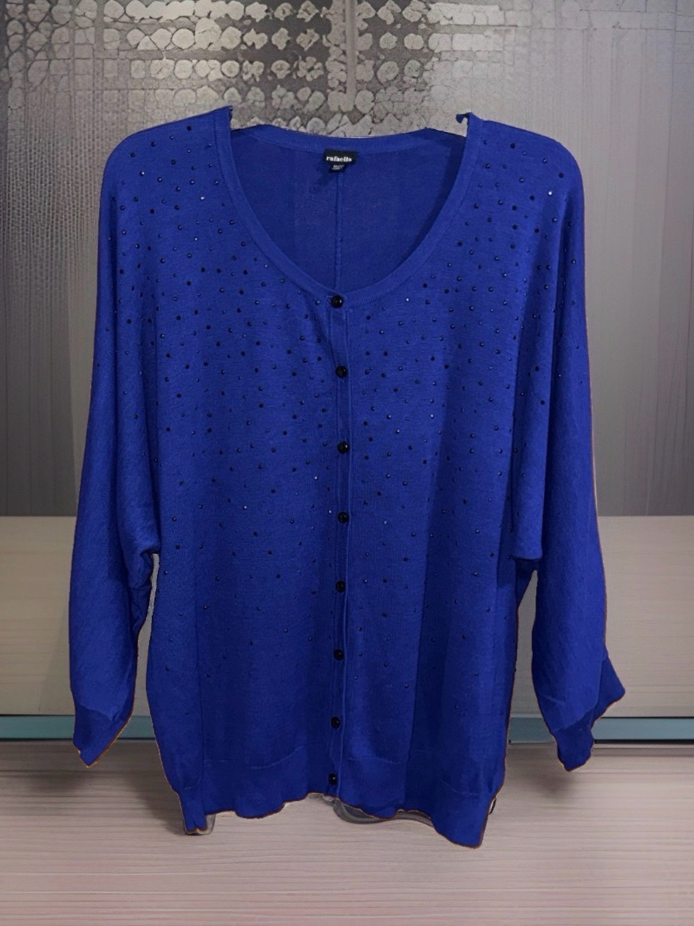 NWT Rafaella Royal Blue Button-Up Sweater Cardigan w/Stud Accents-XL
